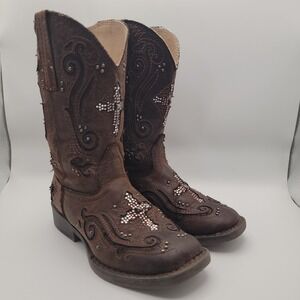 Roper Little Kids Western Boots USA 9 Brown Faux Leather Cross Faith